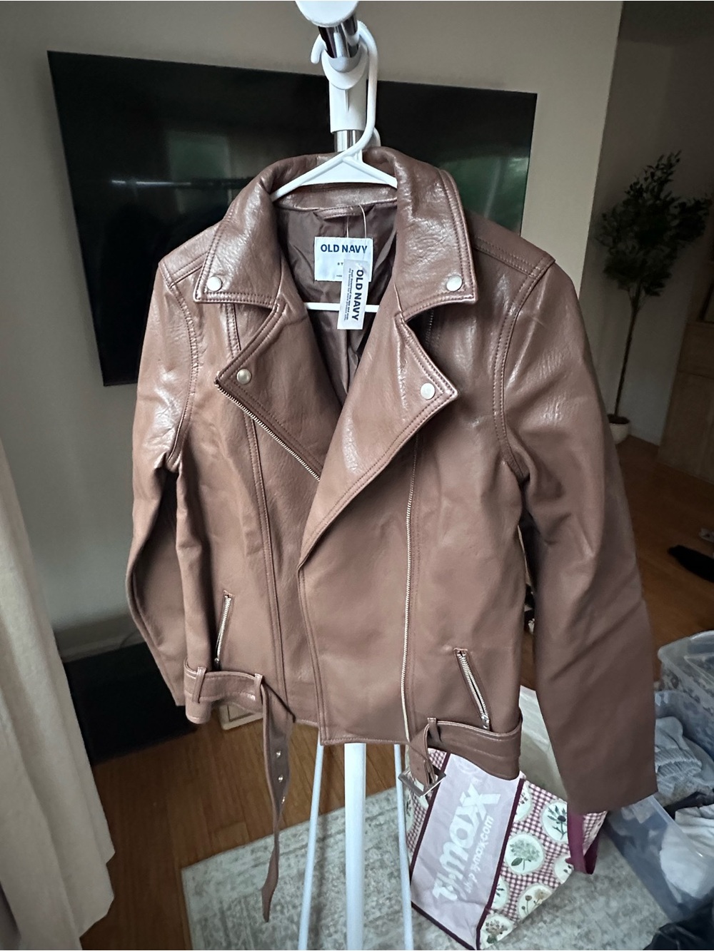 Old Navy Taupe Faux Leather Moto Jacket